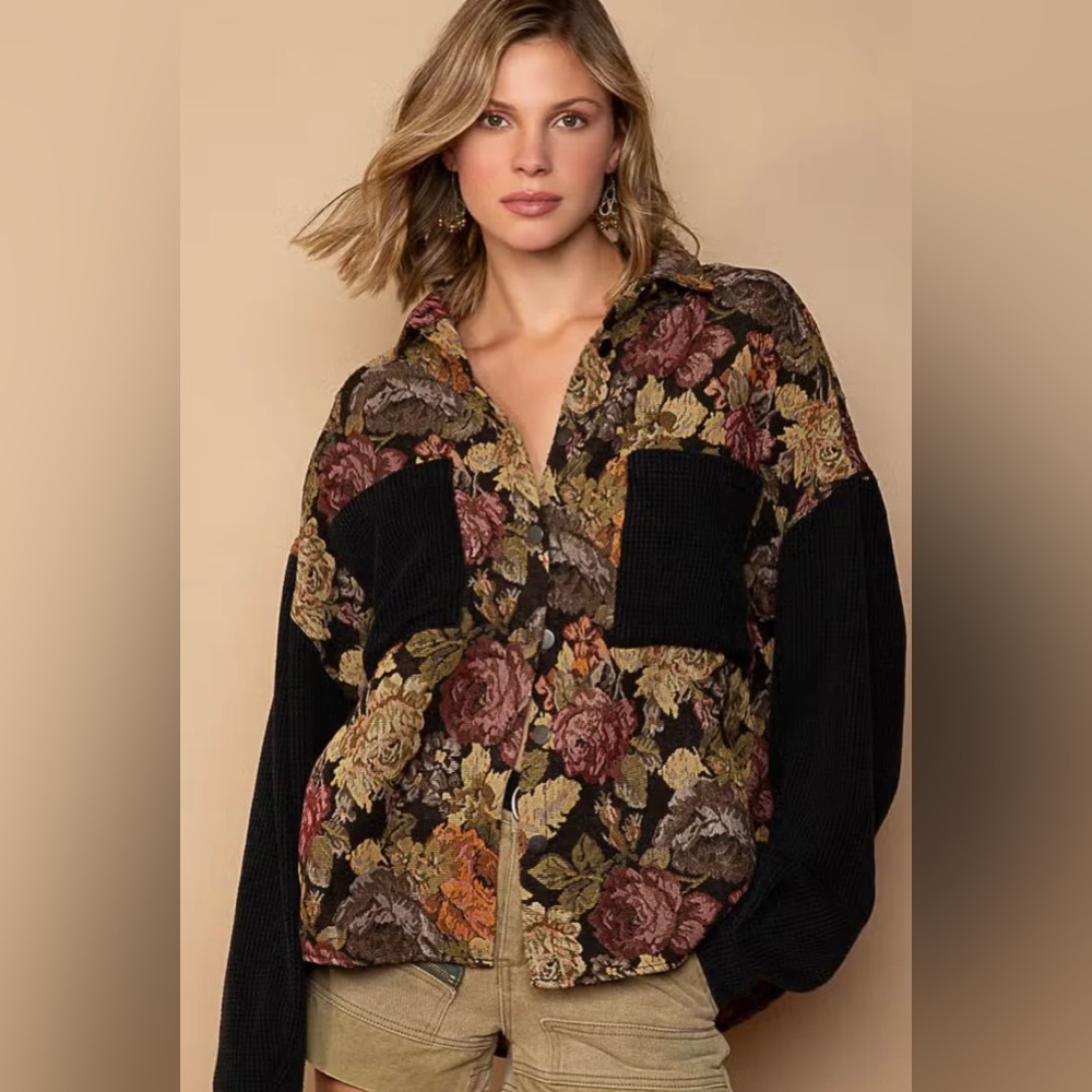 Nwt POL Floral jacquard tapestry shaket Jacket
